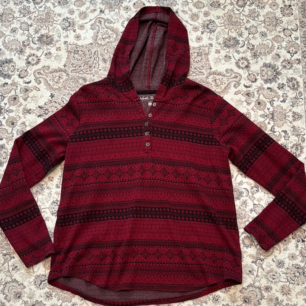 Red and Black Patterned Hoodie Top